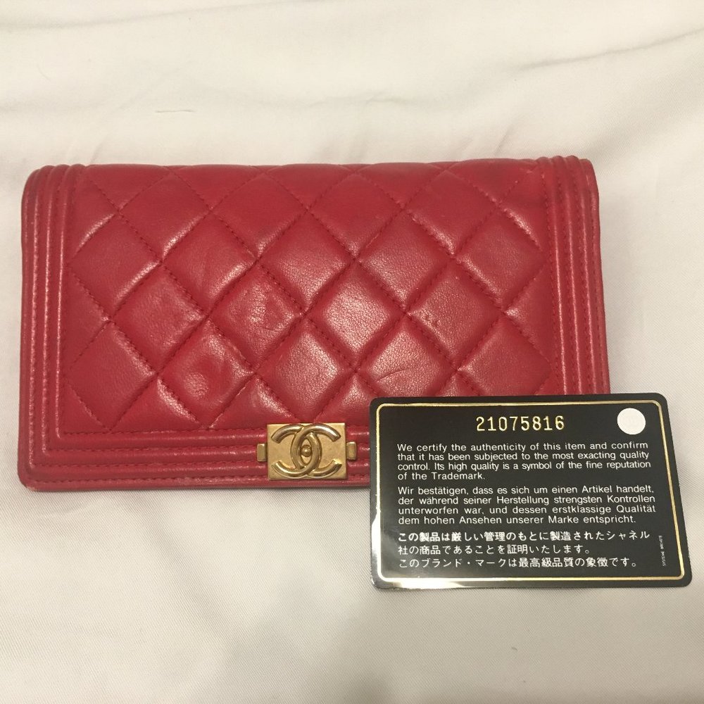 Chanel Red Quilted Lambskin Leather Boy Yen Wallet